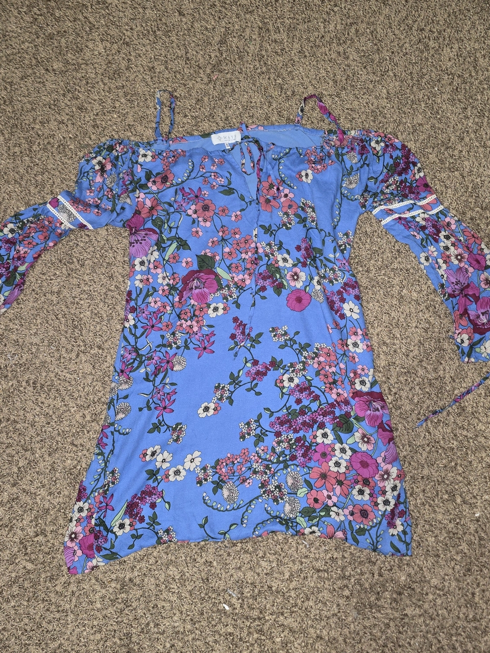 Wayf Blue Floral Off-Shoulder Tunic with Muticolor Floral Accents